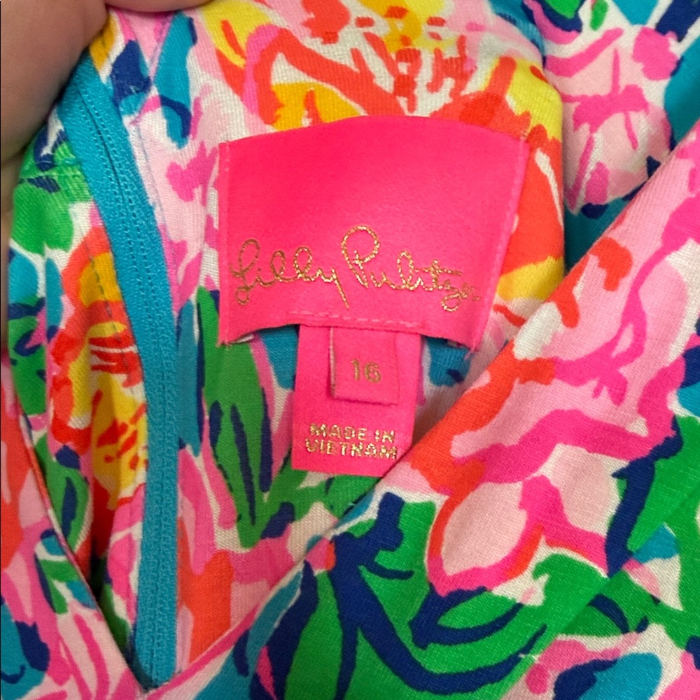 Lilly Pulitzer Floral V-Neck Ruffle Sleeve Maxi Dress in Teal, Pink & Yellow - Picture 9 of 10